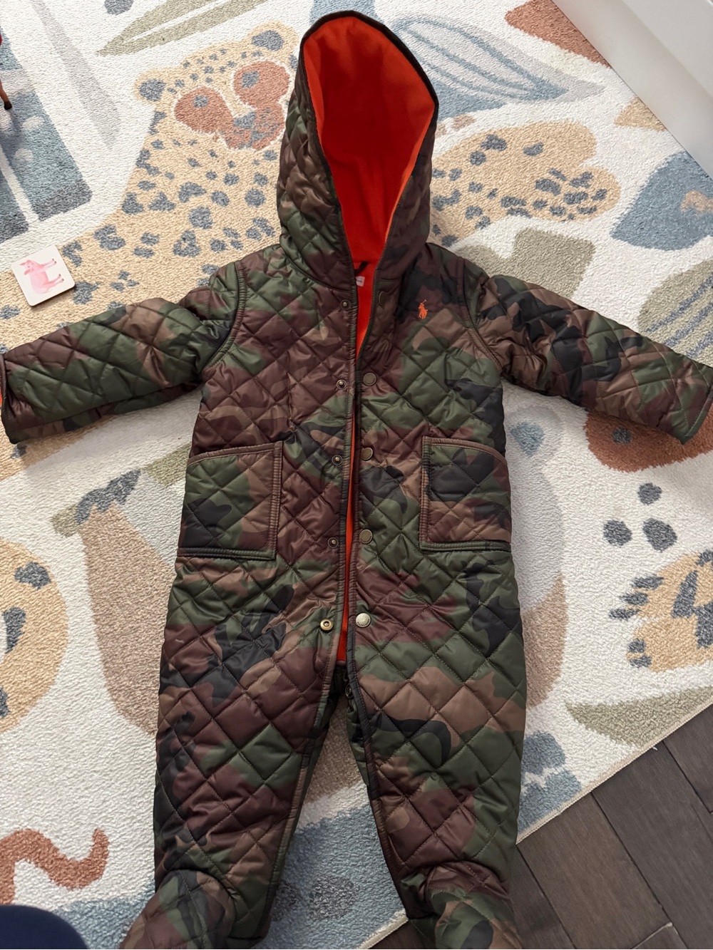 Ralph Lauren Quilted Camo Jacket with Bright Orange Fleece Lining